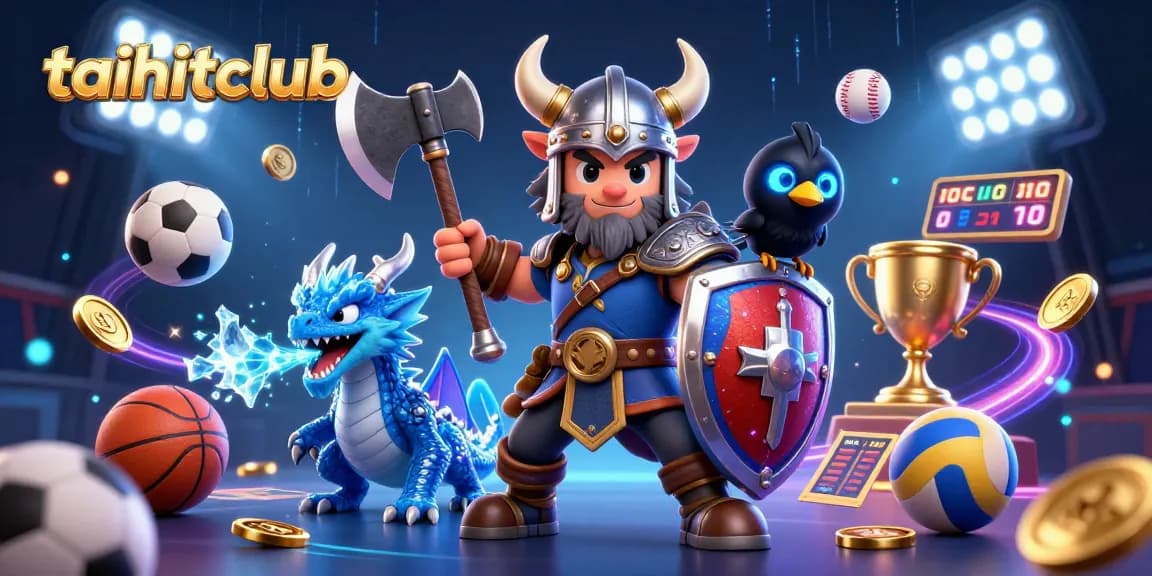 Engage in thrilling action with taihitclub's Viking warrior, dragon, and raven in a dynamic sports betting scene.