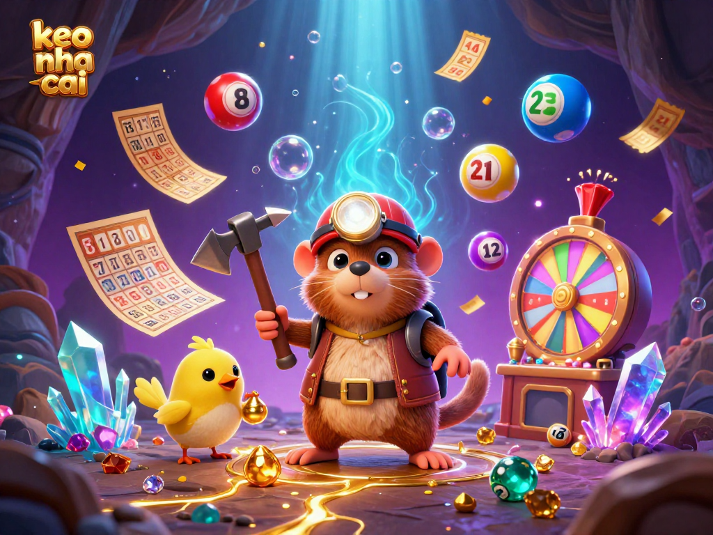 Experience the thrill of keo nha cai illustrated with a treasure hunter mole and dynamic gaming elements.