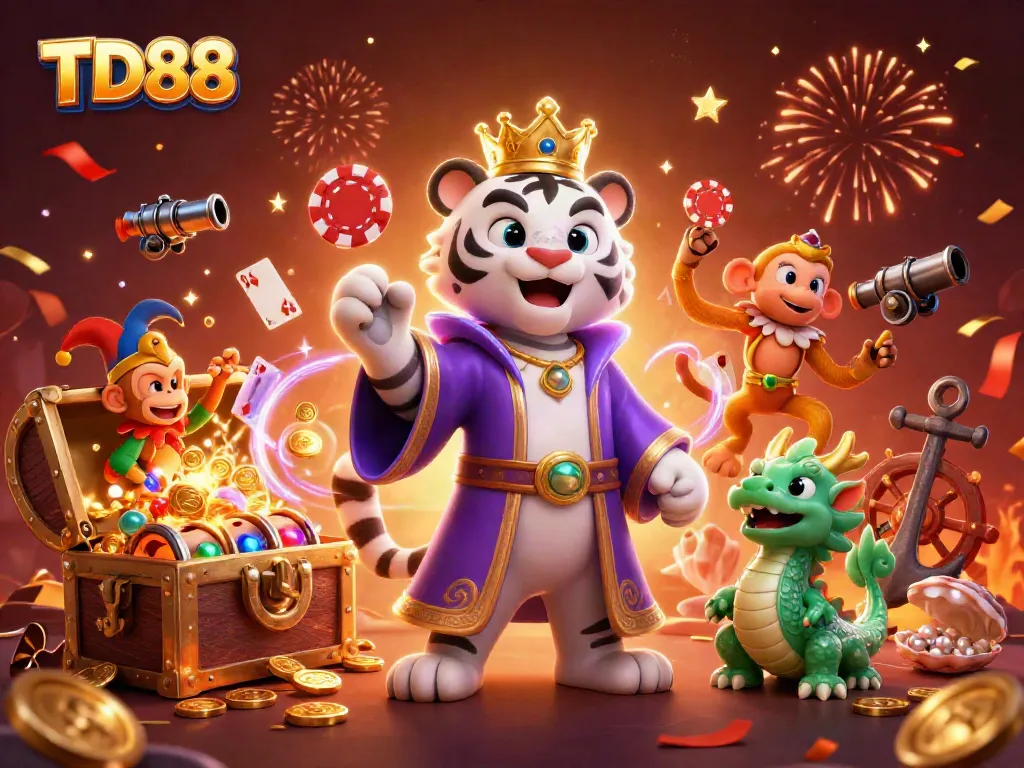 Engage in exhilarating gaming at TD88 with lively characters and dynamic casino elements.