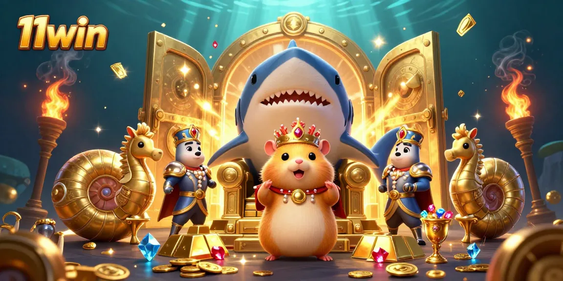 Experience the thrill of 11win with a vibrant underwater casino scene featuring treasures and royal characters.