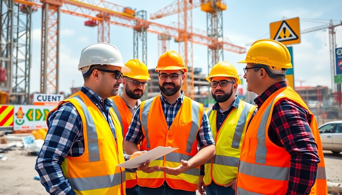 Workers participating in construction safety programs while on-site, showcasing best practices and teamwork.