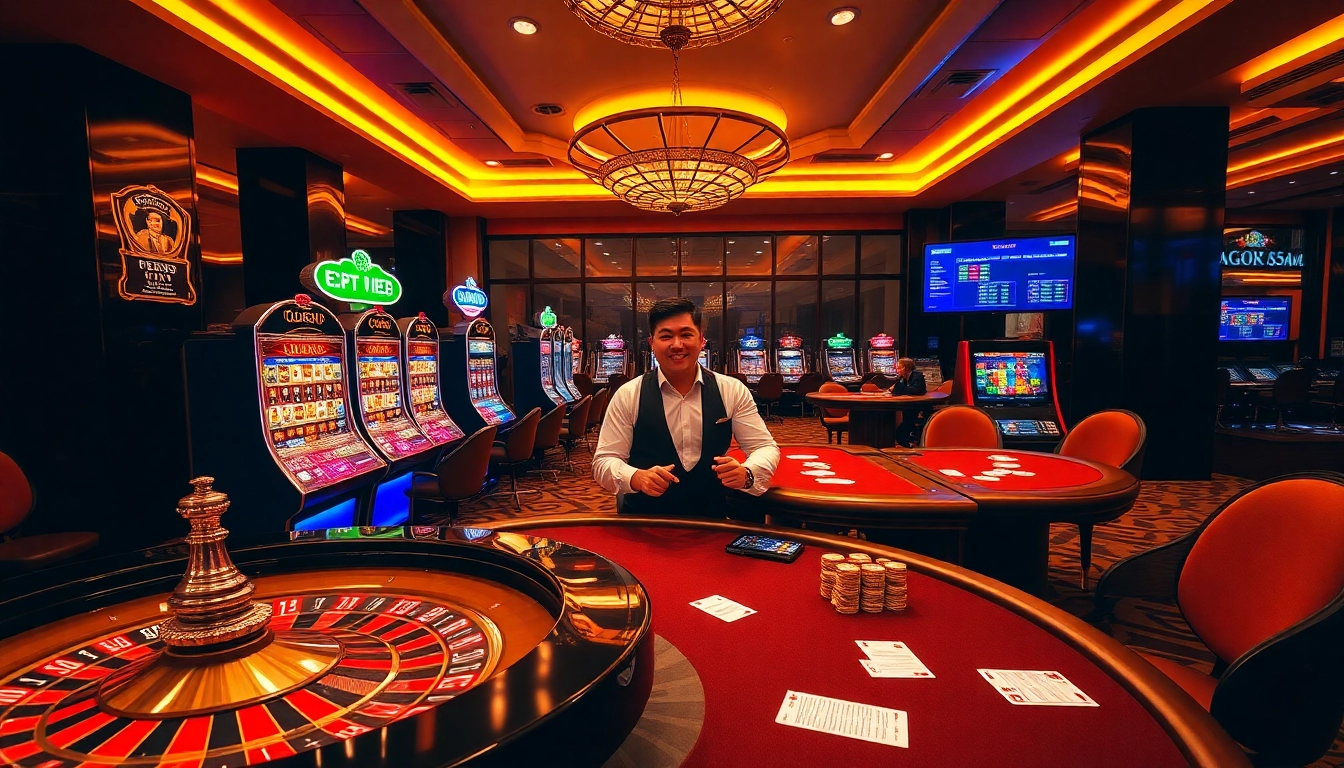 PG88's vibrant online casino atmosphere featuring roulette, poker tables, and slot machines bursting with excitement.