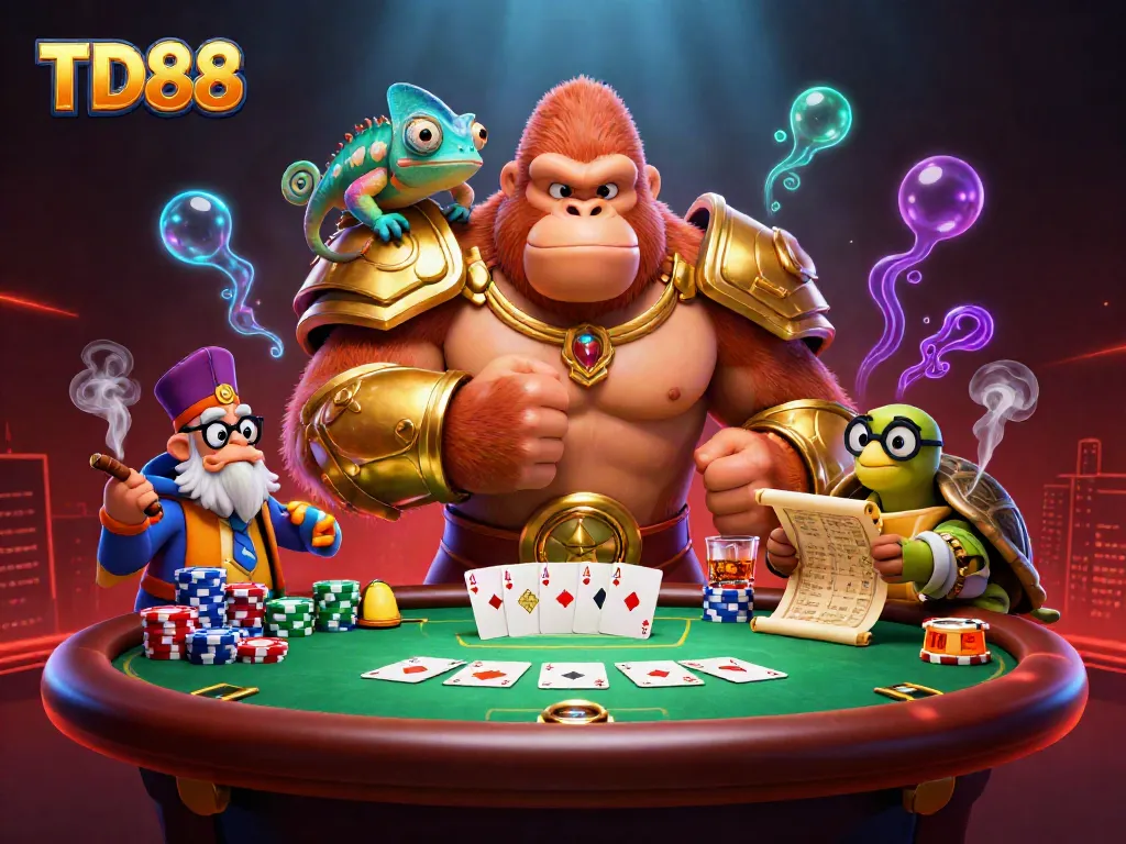 Engage in thrilling gameplay at TD88, featuring vibrant casino elements and animated characters in a dynamic scene.