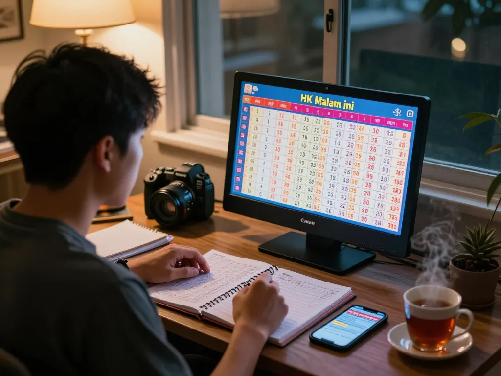 Pemain memeriksa hasil HK Malam Ini di rumah dengan catatan dan smartphone.
