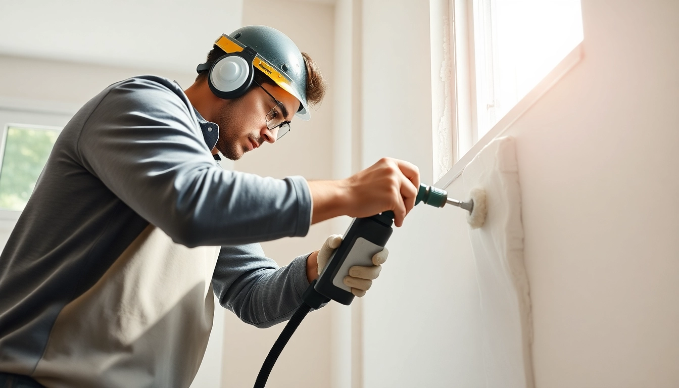 Spray foam removal companies expert demonstrating efficient techniques in a bright workspace.