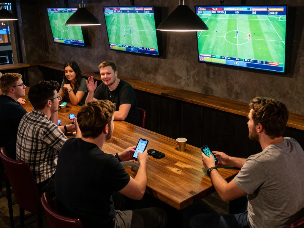 Experience bong da truc tiep with friends in a vibrant sports bar while placing bets on live matches