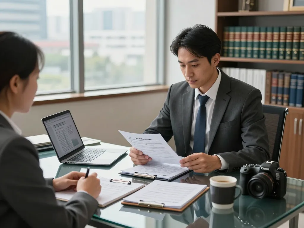 Corporate lawyer Aurora Ontario consulting with a business owner about incorporation strategies in a modern office setting.