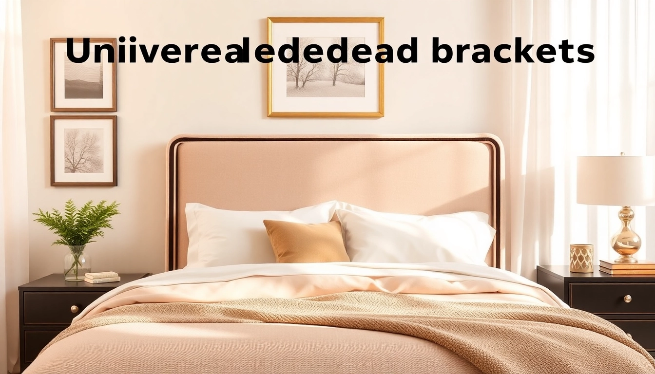 Showcase universal headboard brackets in an elegantly designed bedroom with soft lighting.