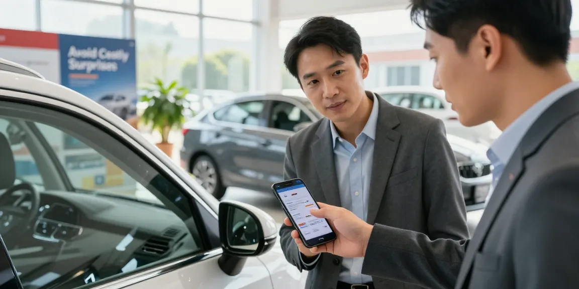 Buyer using the best car history check UK report to assess a vehicle before purchase.