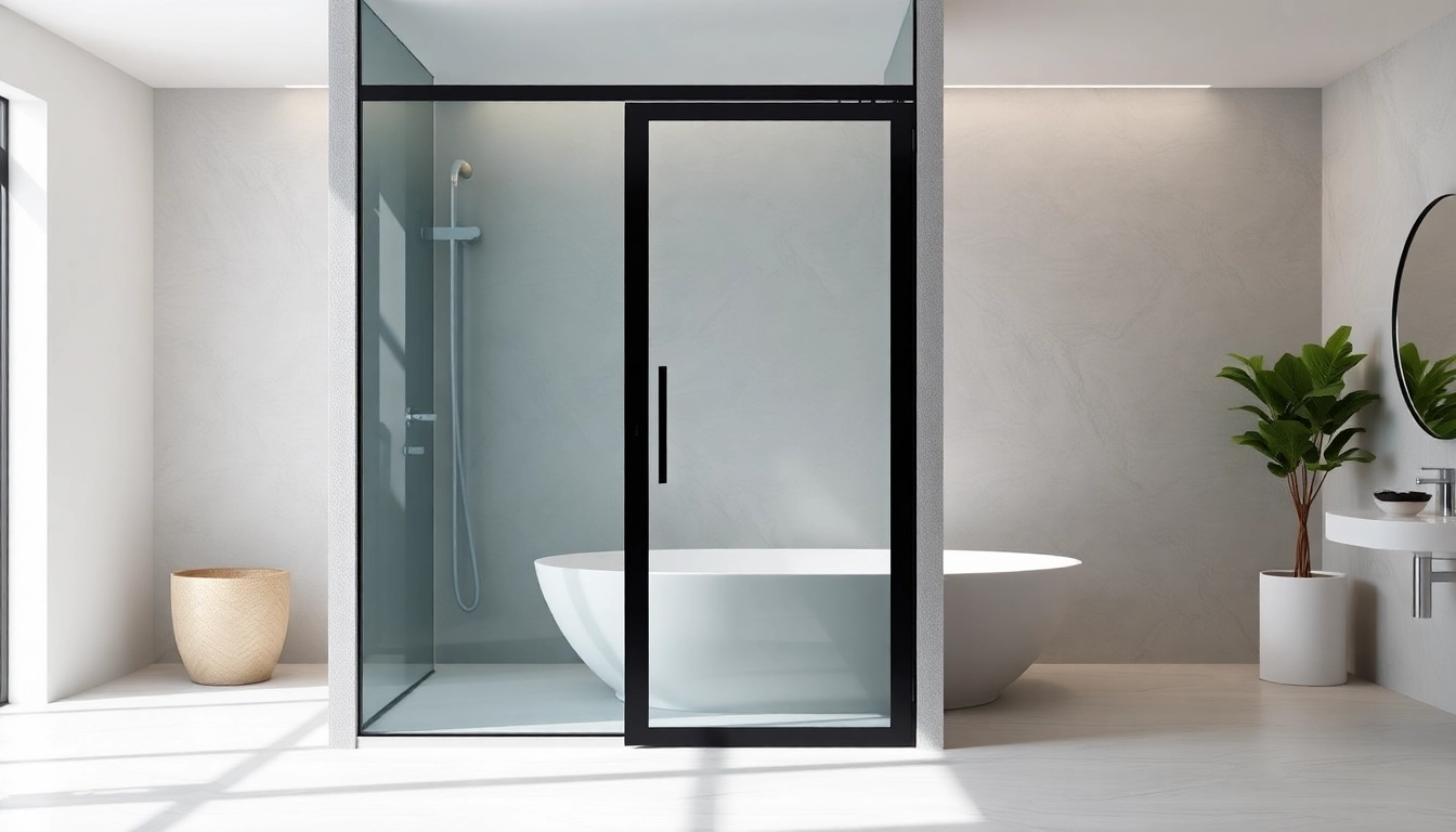 Showcasing a black shower door in a stylish bathroom for a modern aesthetic.