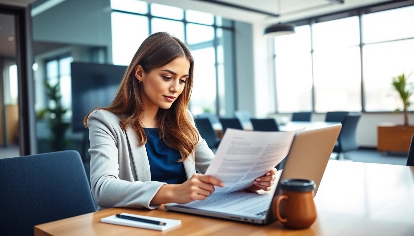 Enhance your Contract Management skills with a professional reviewing key documents in a modern office.