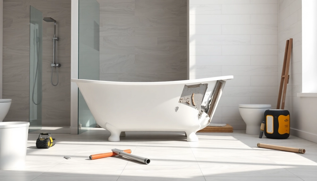 Transforming bath reconstruction with modern fixtures, tools, and stylish design elements.