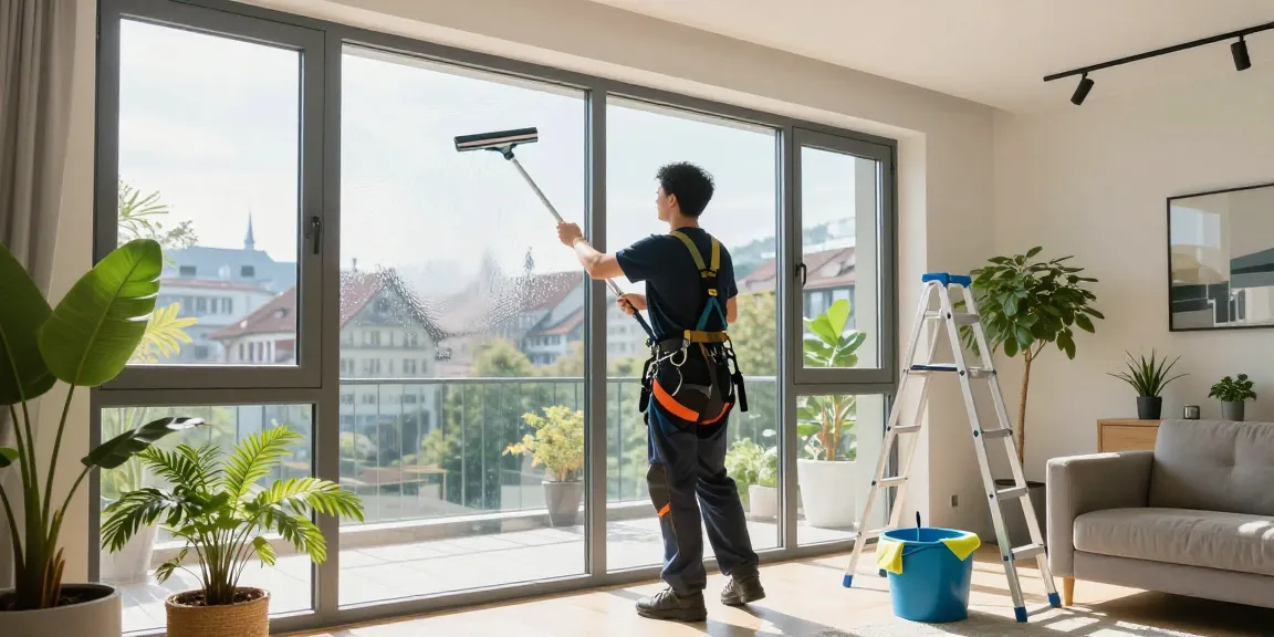 Expert fensterreinigung bern service in a bright living room with sparkling clean windows and modern decor.