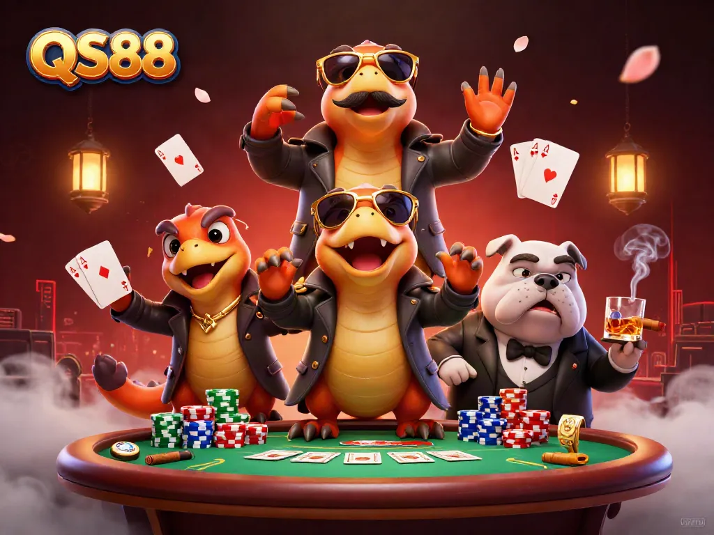 Experience the thrill at QS88 with raptors and engaging casino elements in a vibrant scene.