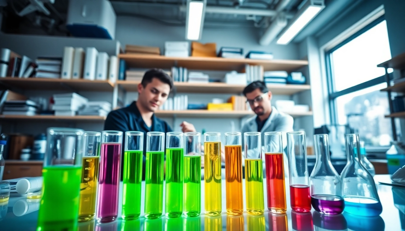 Explore research on peptides at https://hydroresearchpeptides.com/ in a vibrant laboratory scene.