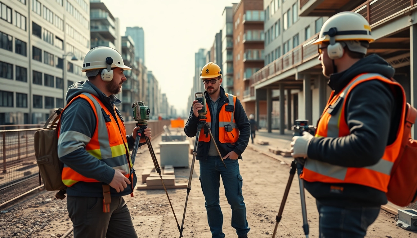 Topographical Surveyors london Surrey using advanced technology for land surveying at a construction site.