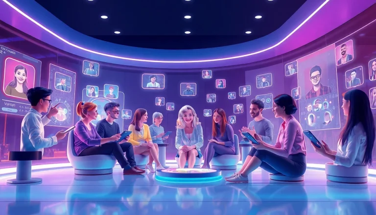 Engaging users in crush on ai virtual chat with diverse AI characters in a futuristic digital environment.