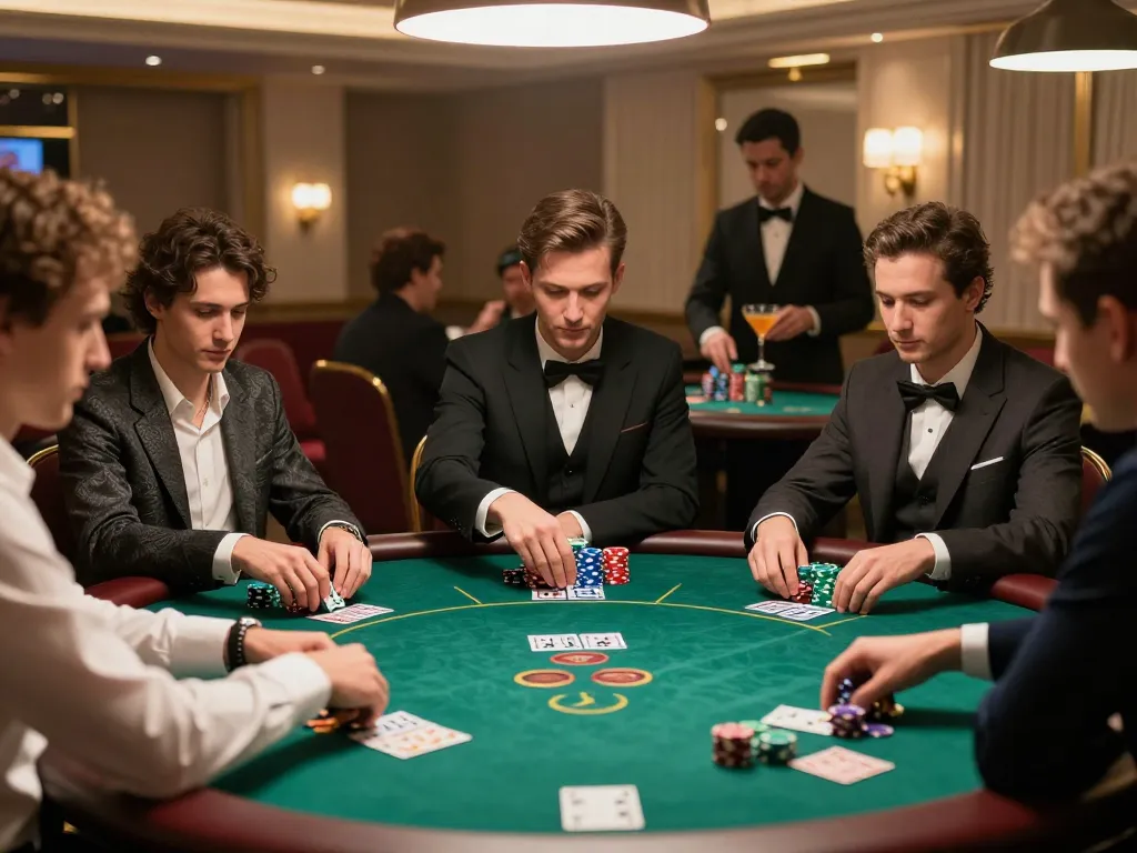 Players engaging in high-stakes poker at RED88 casino, showcasing strategic gameplay and luxury.