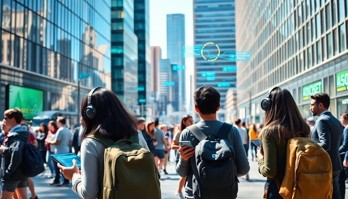 Explore the Backpack Prediction Market in a dynamic urban setting showcasing futuristic interactions.