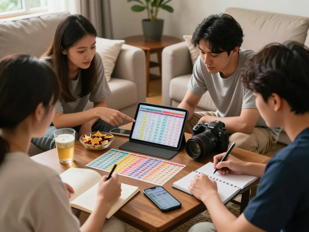 Sahabat mendiskusikan strategi untuk hasil lotere HK Malam Ini di ruang tamu yang nyaman.