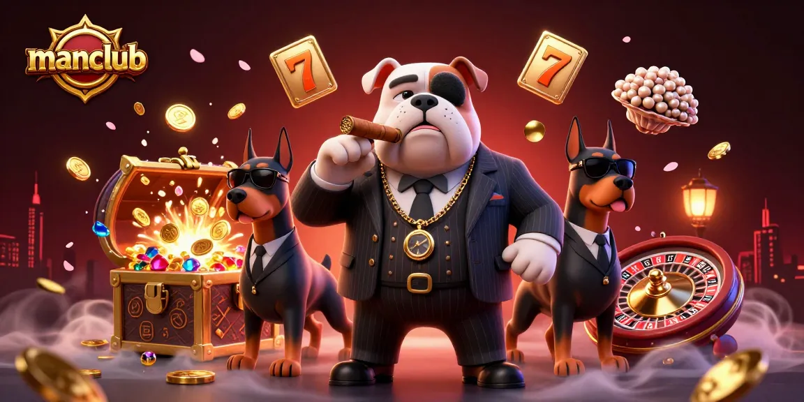 Win big at manclub with slot reels and casino action in this vibrant illustration.