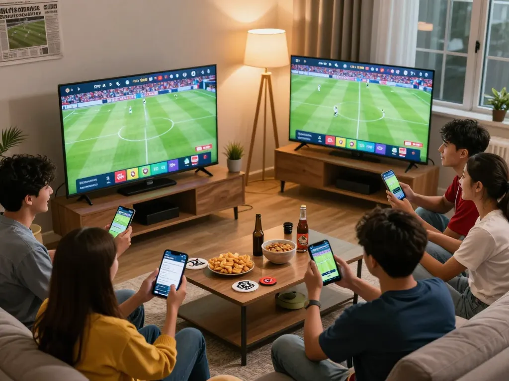 Experience bong da truc tiep with friends while enjoying live matches and online betting in a cozy home setting.