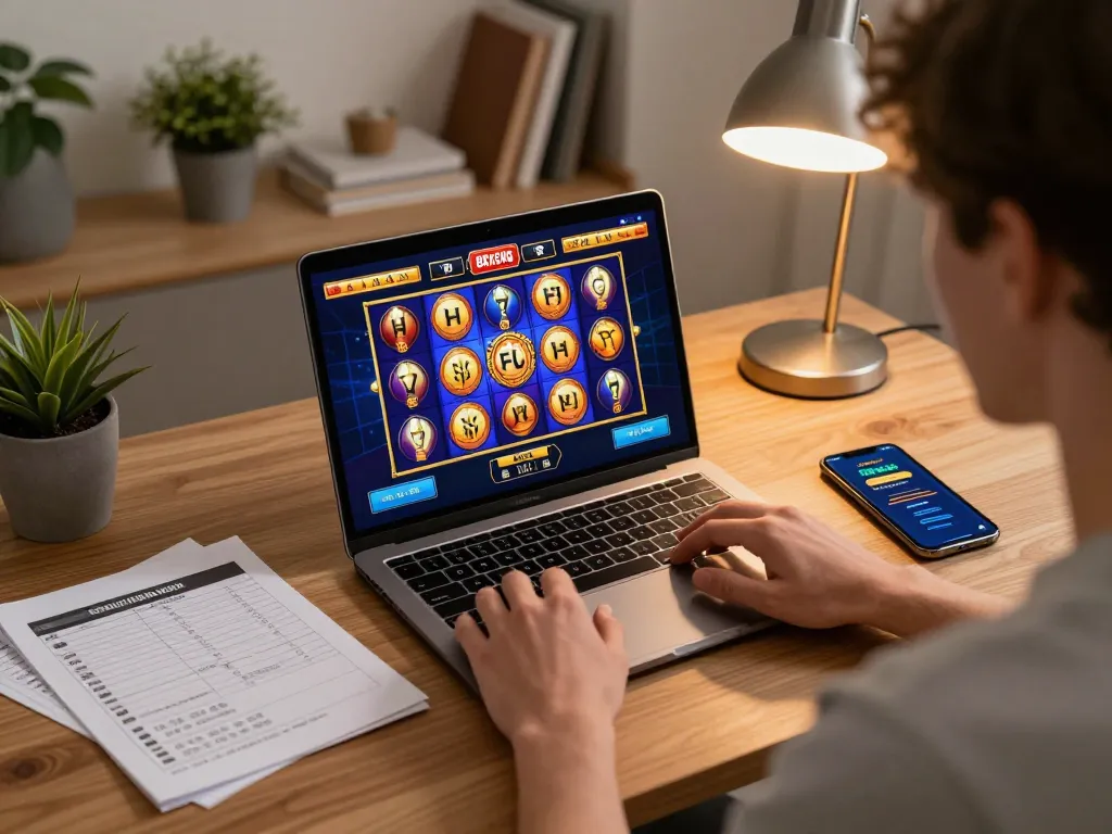 A player engaging with the 88xeng online slots interface on a laptop, illustrating responsible gaming strategy.