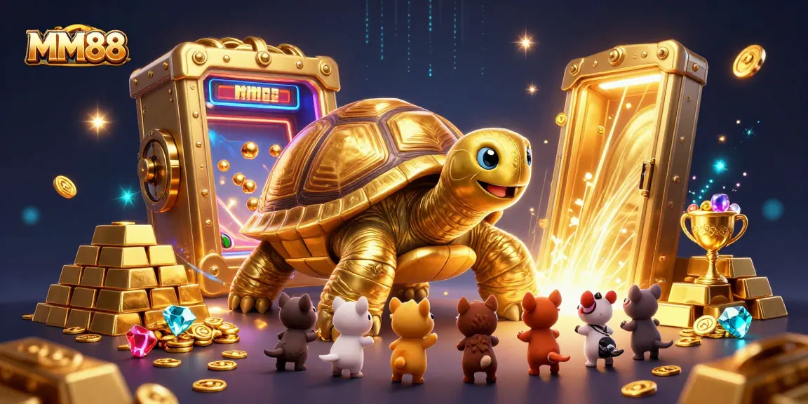 Experience the excitement of MM88 with a colorful digital illustration showcasing a colossal tortoise pinball machine.