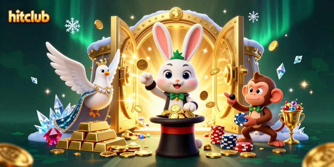 Experience excitement at Hitclub with a magician rabbit, dove, and monkey amidst treasure-filled charm.