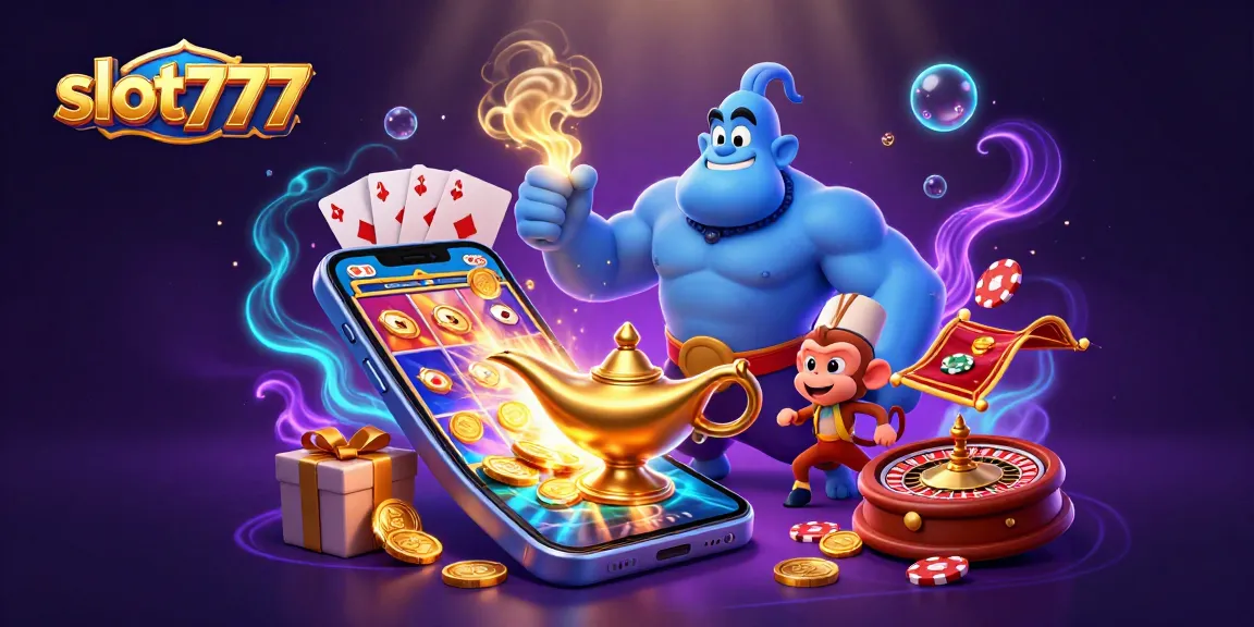 Experience the excitement of slot777 with a 3D Genie, magical elements, and vibrant casino action.