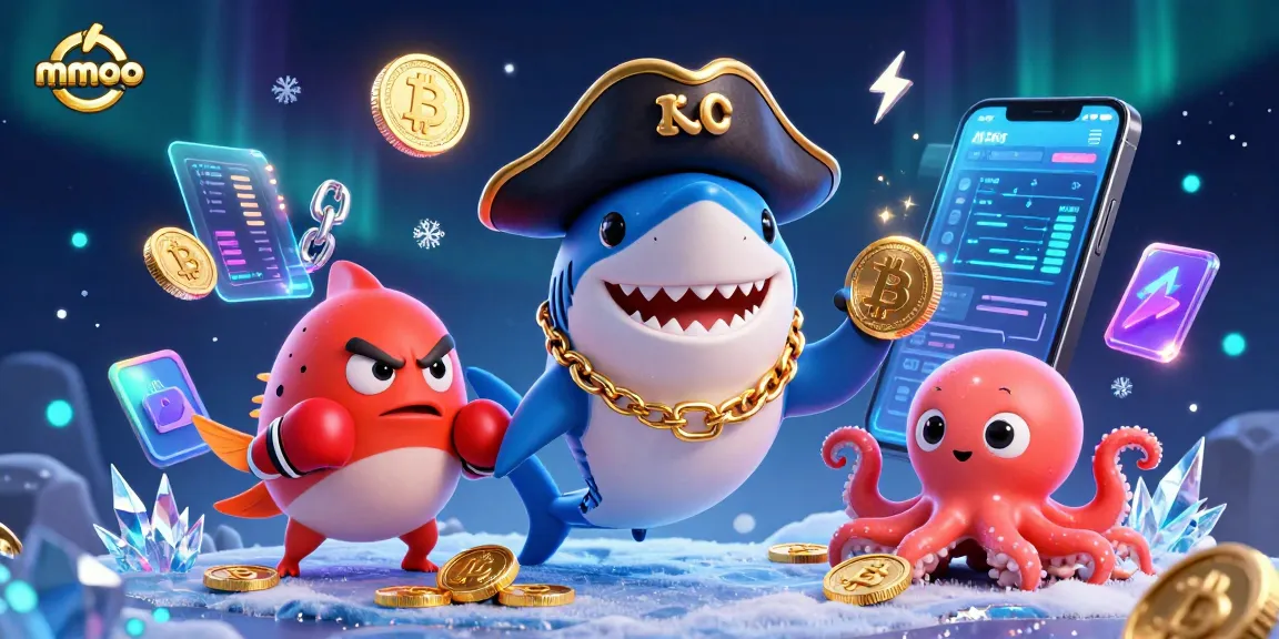 Experience thrilling wins at mmoo with a lively scene of cartoon characters and crypto elements.